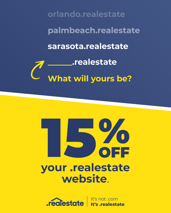 Florida .realestate domain examples and 15% off .realestate websites